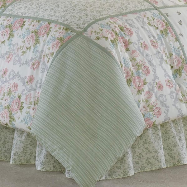 Laura Ashley Harper 4-Piece Jade Green Floral Cotton Queen Comforter Set  220884 - The Home Depot