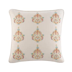 Hillside Manor Natural Damask Medallion Polyester 16 in. L x 16 in. W Throw Pillow