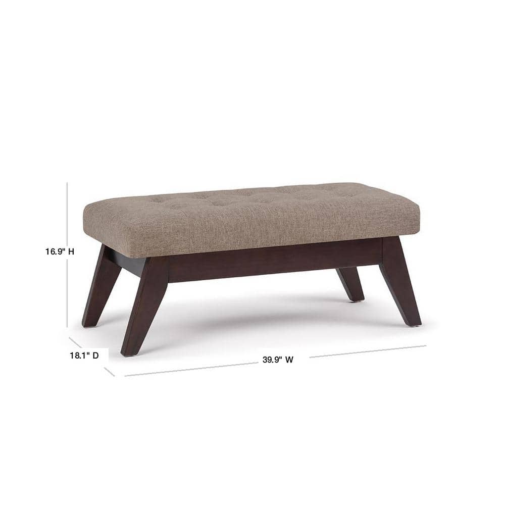 Draper 40" Wide Fawn Brown Linen Tufted Mid-Century Ottoman Bench