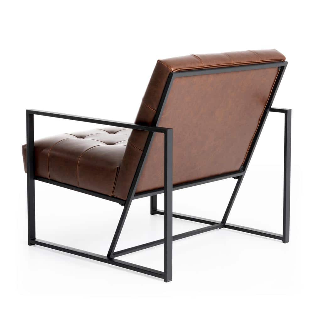 Set of 2 Brown Faux Leather and Metal Accent Chairs