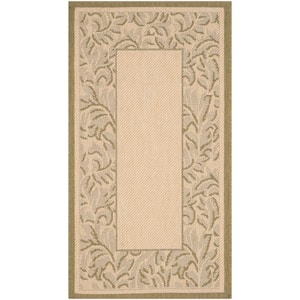 Courtyard Natural/Olive 3 ft. x 5 ft. Border Indoor/Outdoor Patio  Area Rug