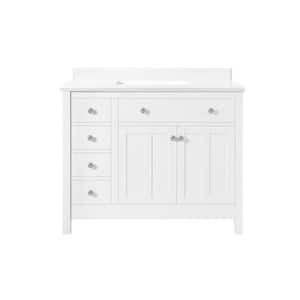 Newcastle 42 in. W x 21 in. D x 34 in. H Single Sink Bath Vanity in Pure White with White Engineered Marble Top