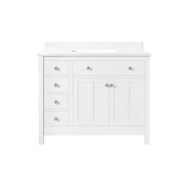Newcastle 42 in. Single Sink Pure White Bath Vanity with White Engineered Stone Top (Assembled)