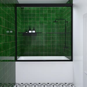Nesso 60 in. W x 56 in. H Sliding Framed Bathtub Door Matte Black Finish with Transparent Glass