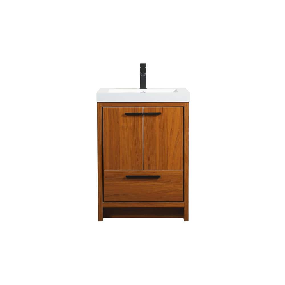 Timeless Home 24 in. W Single Bath Vanity in Teak with Resin Vanity Top in 