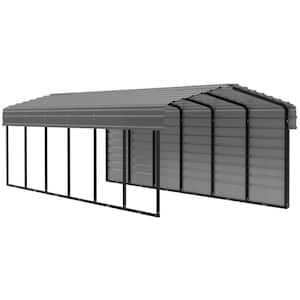 10 ft. W x 29 ft. D x 7 ft. H Charcoal Galvanized Steel Carport with 1-sided Enclosure