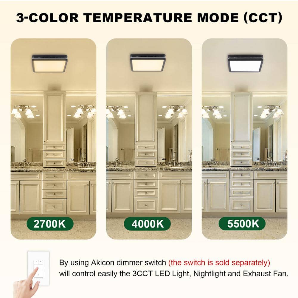 Matte Black 80 CFM Bathroom Fan with LED Light