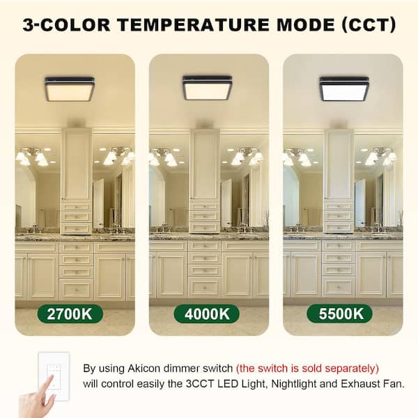 Akicon Bathroom Exhaust Fan with Light, Dimmable 3CCT LED Akicon Bathroom Exhaust Fan with Light, Dimmable 3CCT LED