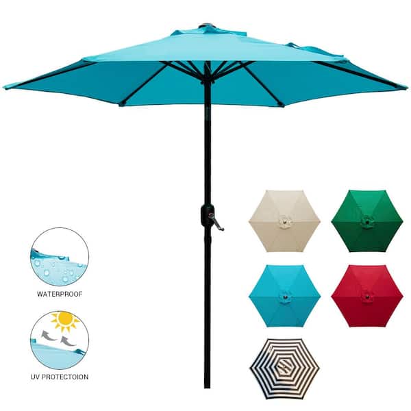 LAUREL CANYON 9 ft. Market Outdoor Patio Umbrella with Push Button Tilt and Crank in Turquoise