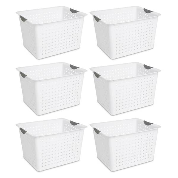 Large Deep Durable Ultra Plastic Storage Basket Tote, White (6 Pack)