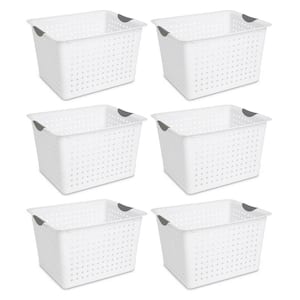 Large Deep Durable Ultra Plastic Storage Basket Tote, White (6 Pack)