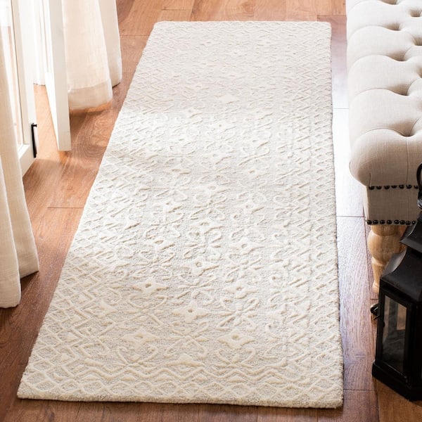 Blossom 2 ft. x 14 ft. Gray/Ivory Border Geometric Runner Rug