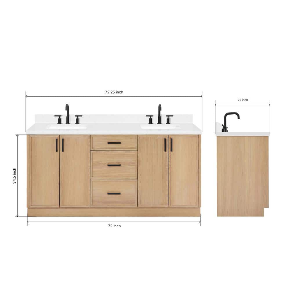 Kelly 72" White Oak Double Basin Vanity with Quartz Top