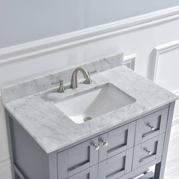 Maldon 37in. W x 22in. D Single Basin Carrara Marble Vanity Top in Carrara White with White Vitreous China Basin