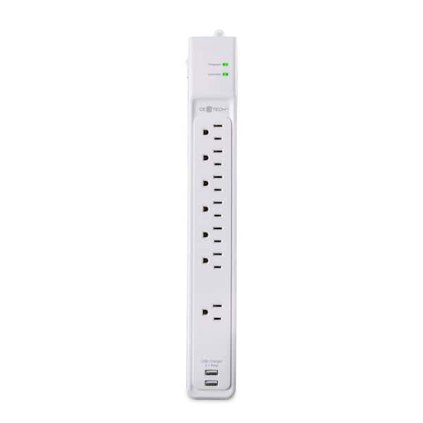 CE TECH 6 ft. 7-Outlet Surge Protector with USB, White