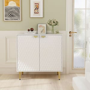 White Wooden Accent Storage Cabinet with Metal Legs