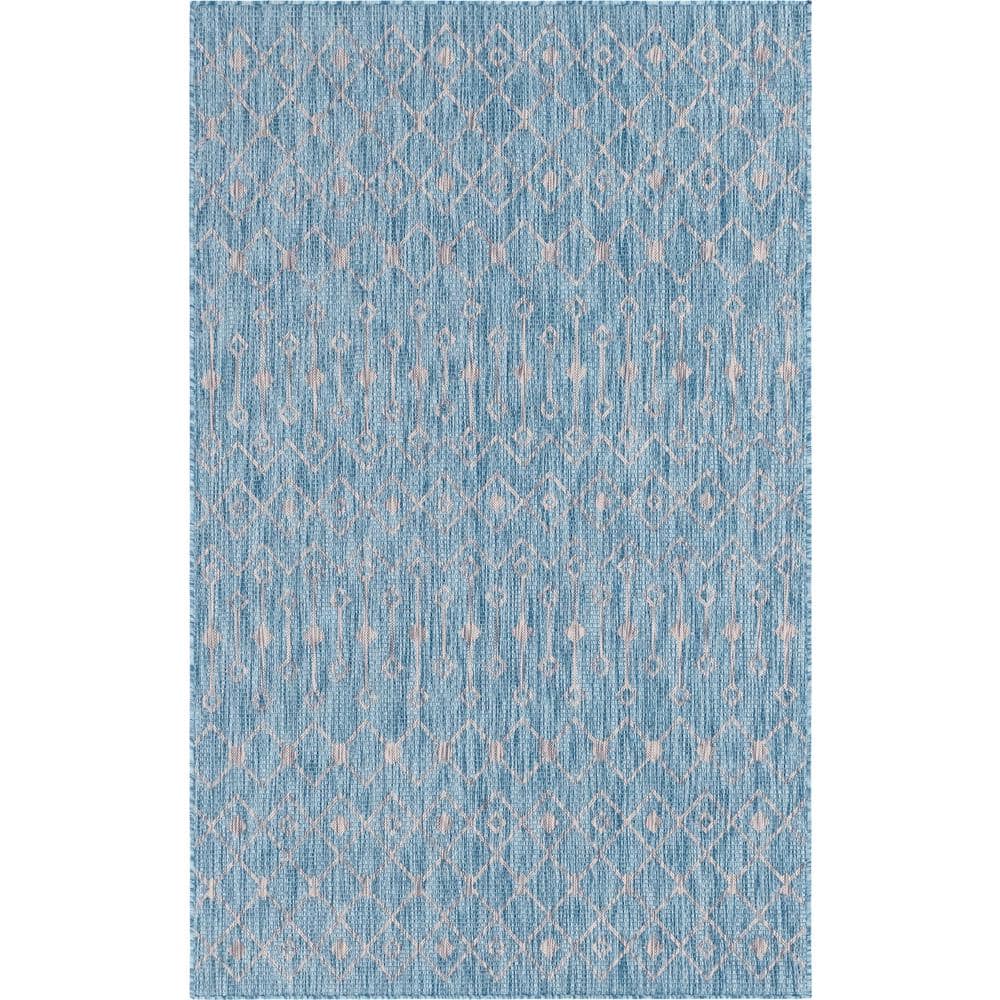 Aqua Blue/Gray Tribal Trellis Outdoor 8 ft. x 11 ft. Area Rug price history on PriceWatchPro