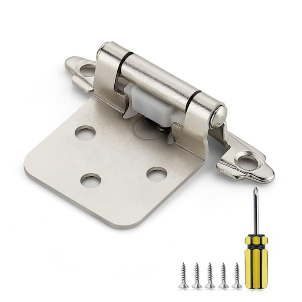 60-Pack (30 Pairs) 1/2 in. Overlay Self-Closing Satin Nickel Cabinet Hinges with Bumpers and Screwdriver