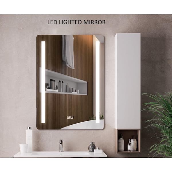 Unbranded Eakyhom 24 in. W x 30 in. H Small Rectangular Frameless Anti-Fog, Dimming Wall Bathroom Vanity Mirror in Clear