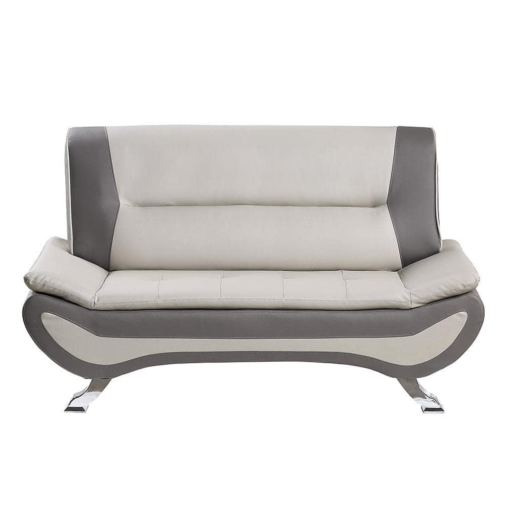 Emerson 63.5 in. W Beige and Gray Faux Leather Loveseat