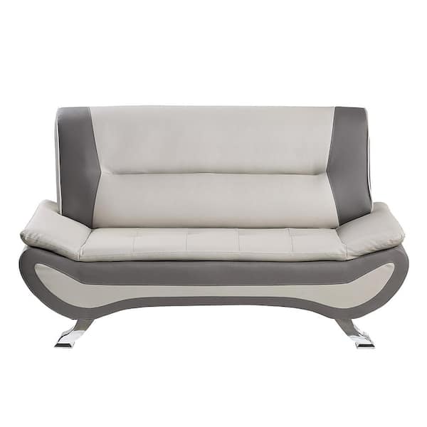 Lazzara Emerson 63.5 in. W Beige and Gray Faux Leather Loveseat