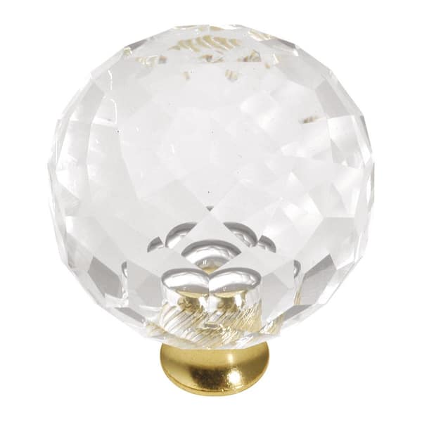 HICKORY HARDWARE Crystal Palace 1-3/8 in. (35 mm) Dia Crysacrylic with Polished Brass Finish Cabinet Knob (5-Pack)