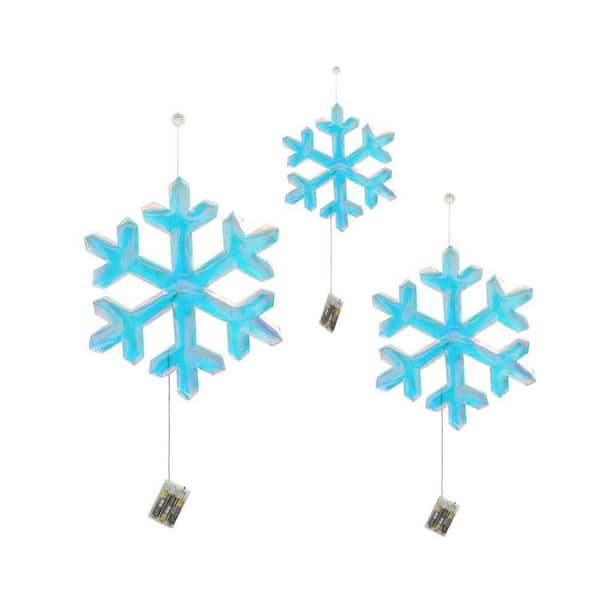 20 in. 3-Piece Snowflake Christmas Decoration Set with Battery-Operated Lights