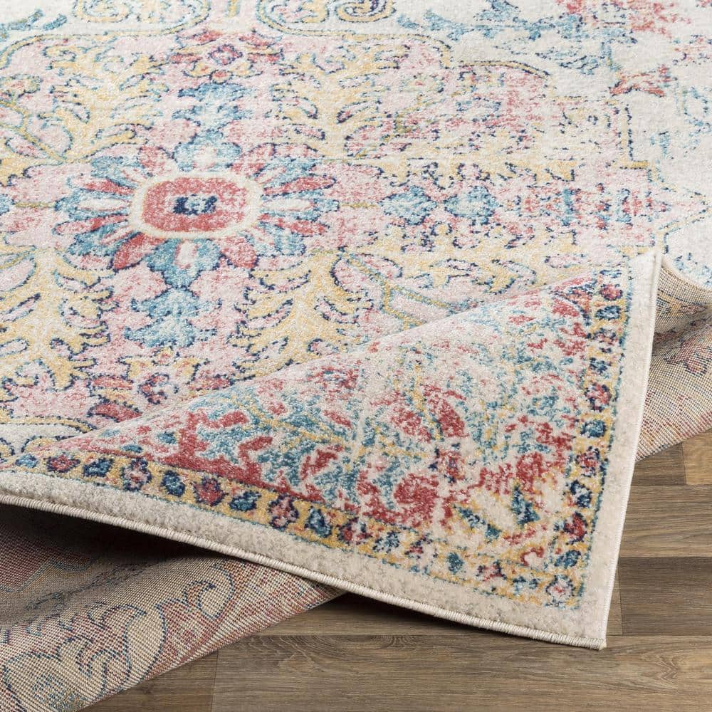 Blush and Yellow Rectangular Synthetic Medium Pile Area Rug