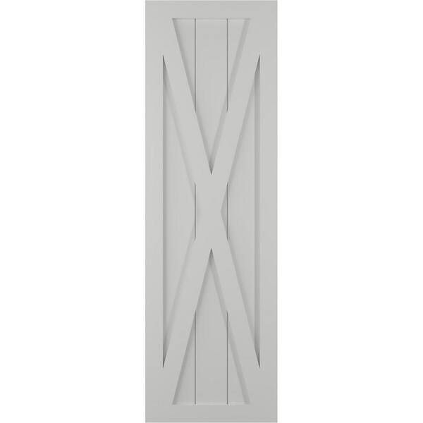 Ekena Millwork 12 in. x 77 in. True Fit PVC Single X-Board Farmhouse Fixed Mount Board and Batten Shutters Pair in Hailstorm Gray