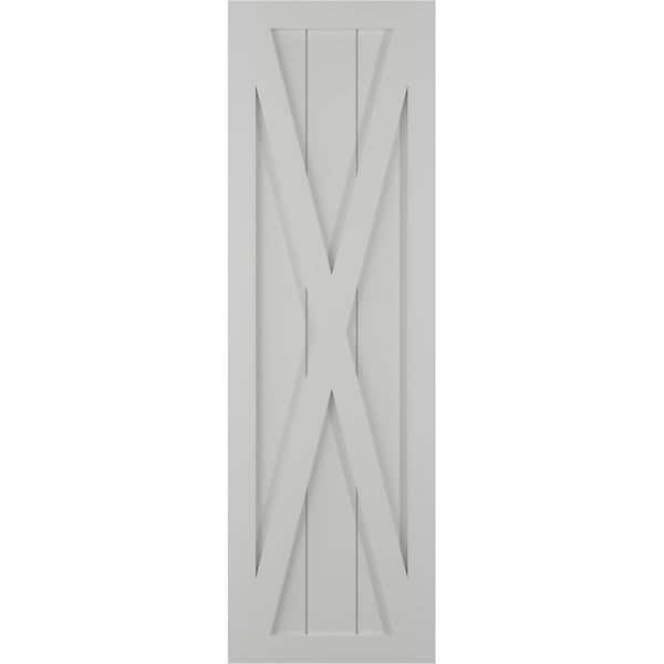 Ekena Millwork 12 in. x 80 in. True Fit PVC Single X-Board Farmhouse Fixed Mount Board and Batten Shutters Pair in Hailstorm Gray