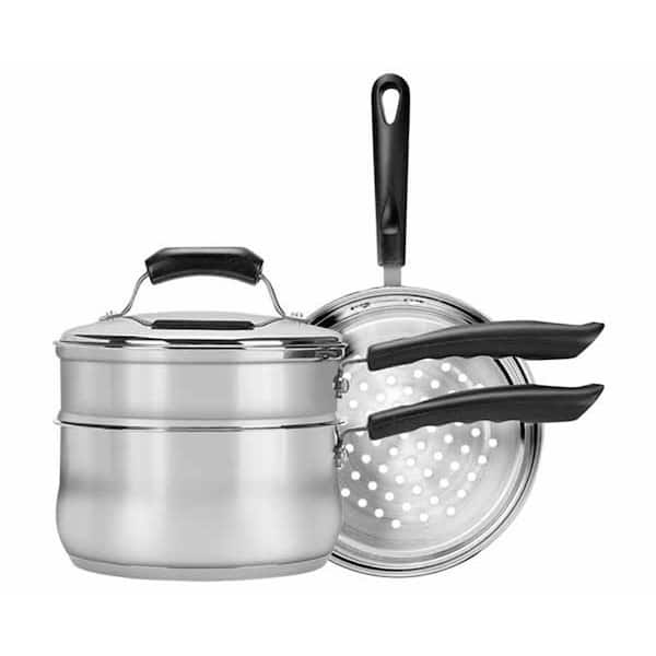 Range Kleen Basics 3 Qt. Double Boiler and Steamer with Lid in Stainless Steel (Set of 4)