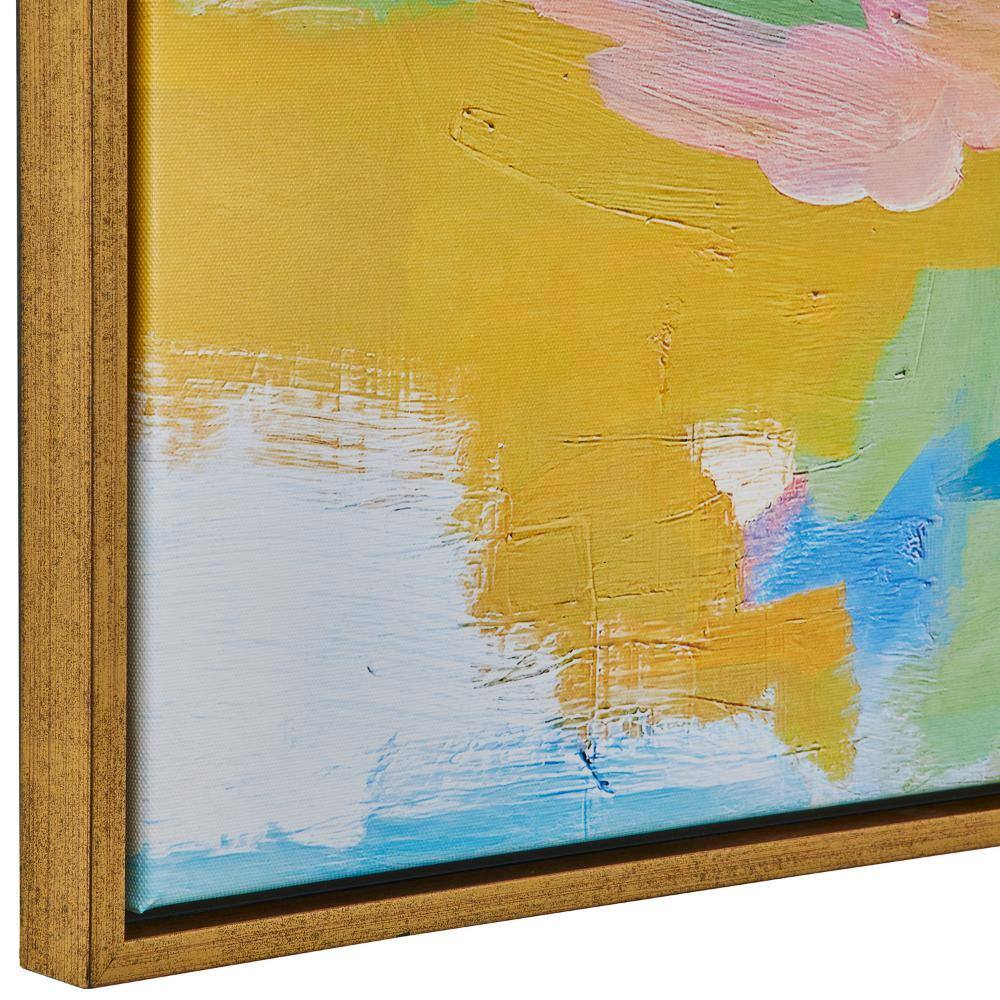 Large Multicolor Abstract Canvas Print with Gold Frame