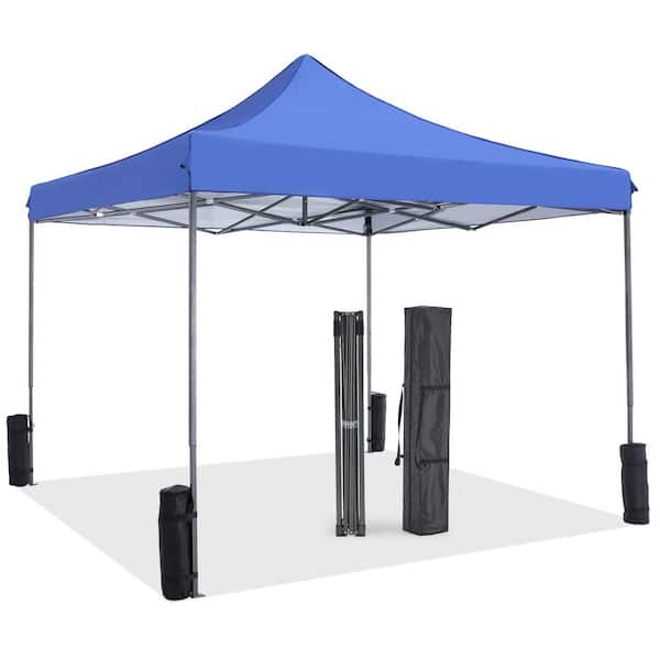 Otryad 10 ft. x 10 ft. Blue Pop Up Canopy Tent, Portable Outdoor Shade Instant Sun Shelter with 4 Sand Bags and Storage Bag