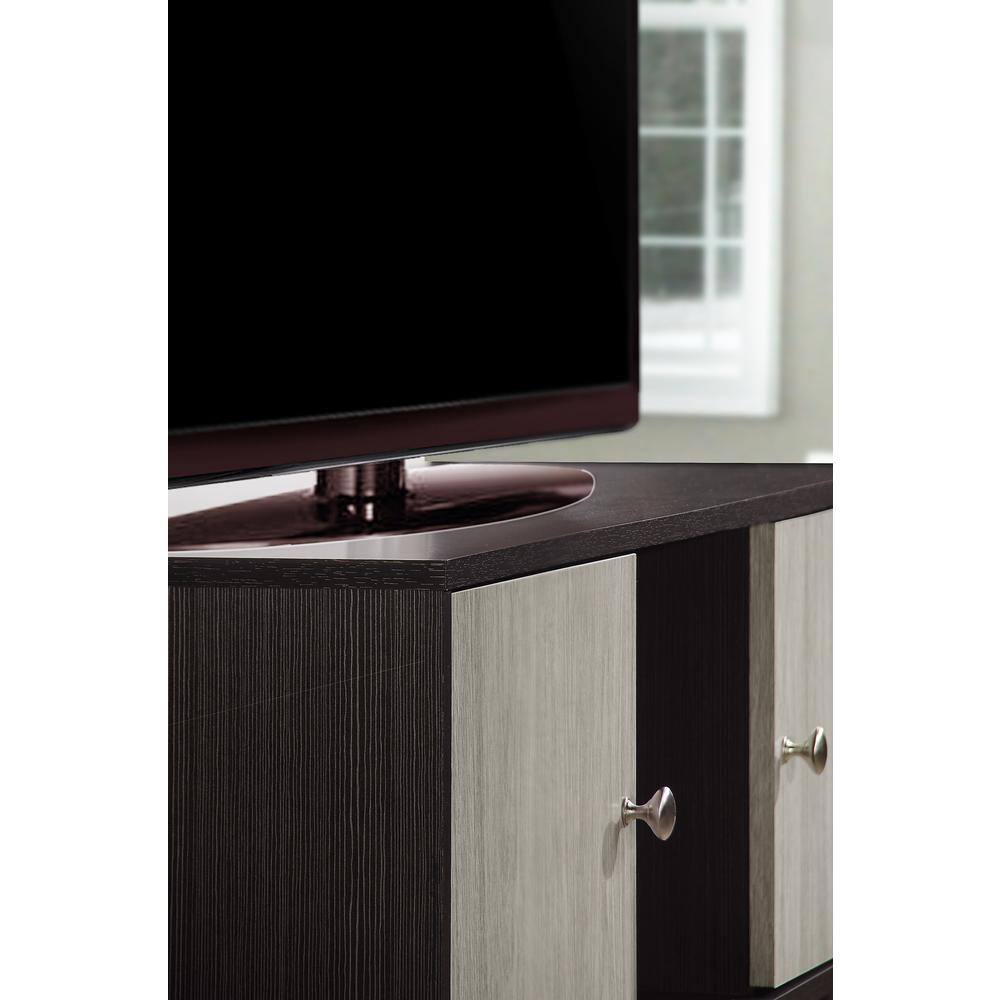 Retro Chocolate Wooden TV Stand with Open Shelf and Storage