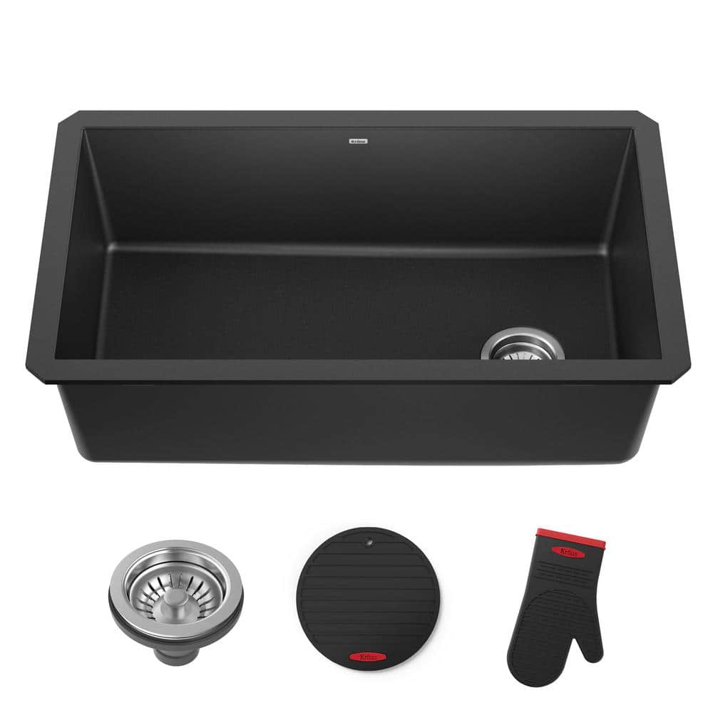 32-Inch Black Granite Undermount Single Bowl Kitchen Sink