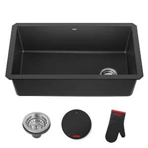 Forteza Undermount Granite 32 in. Single Bowl Kitchen Sink in Black