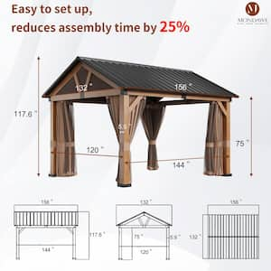 13 ft. x 11 ft. Aluminium Patio Gazebo Pavilion Canopy Tent Shelter with Galvanized Steel Hardtop, Curtain and Mesh Net