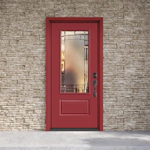 Performance Door System 36 in. x 80 in. 3/4-Lite Left-Hand Inswing Element Red Smooth Fiberglass Prehung Front Door