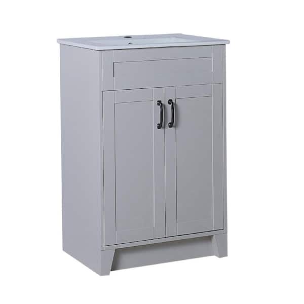 Bellaterra Home Coronado 24 in. W x 18 in. D x 36 in. H Single Vanity in Light Gray with Ceramic Vanity Top in White with White Basin