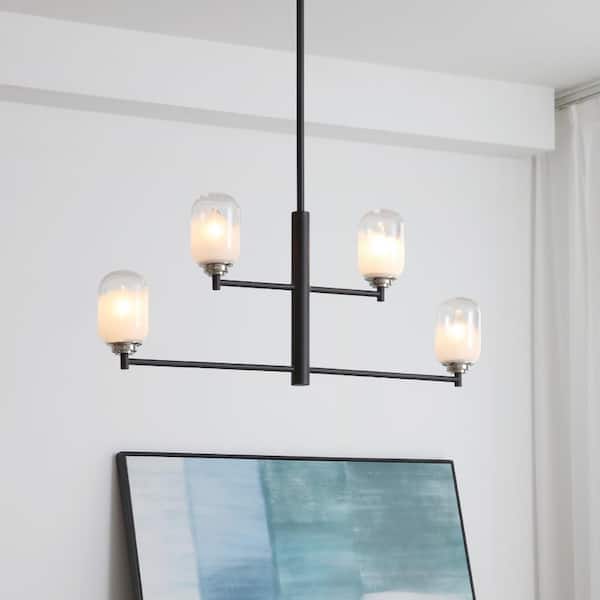 Seren 4-Light Matte Black Pendant with Handmade Glass Shades-Modern Style Pendant Chandelier - 36 in. W