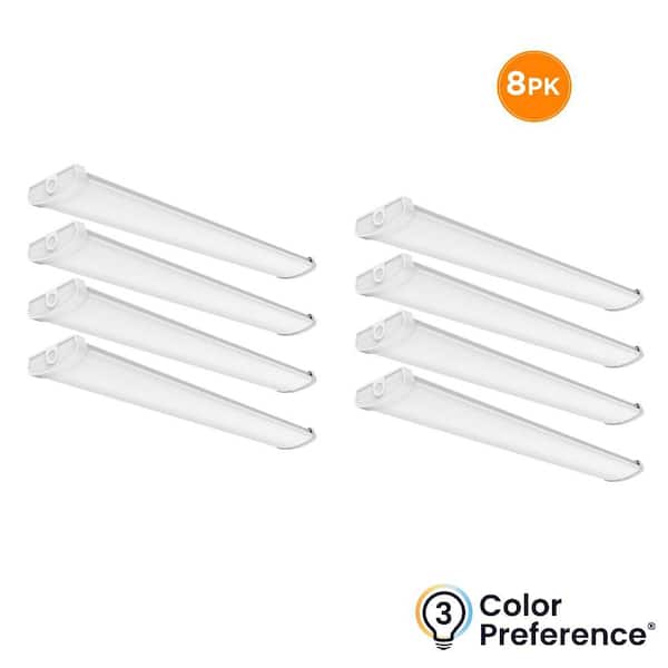 8-Pack 4 ft. x 6 in. 4700 Lumens, Integrated LED White Wraparound Light Fixture, Selectable 3000K 4000K 5000K, Dimmable
