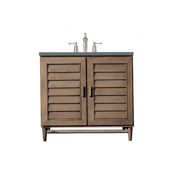 James Martin Vanities Portland 36.0 in. W x 23.5 in. D x 34.3 in. H Bathroom Vanity in Whitewashed Walnut with Cala Blue Quartz Top