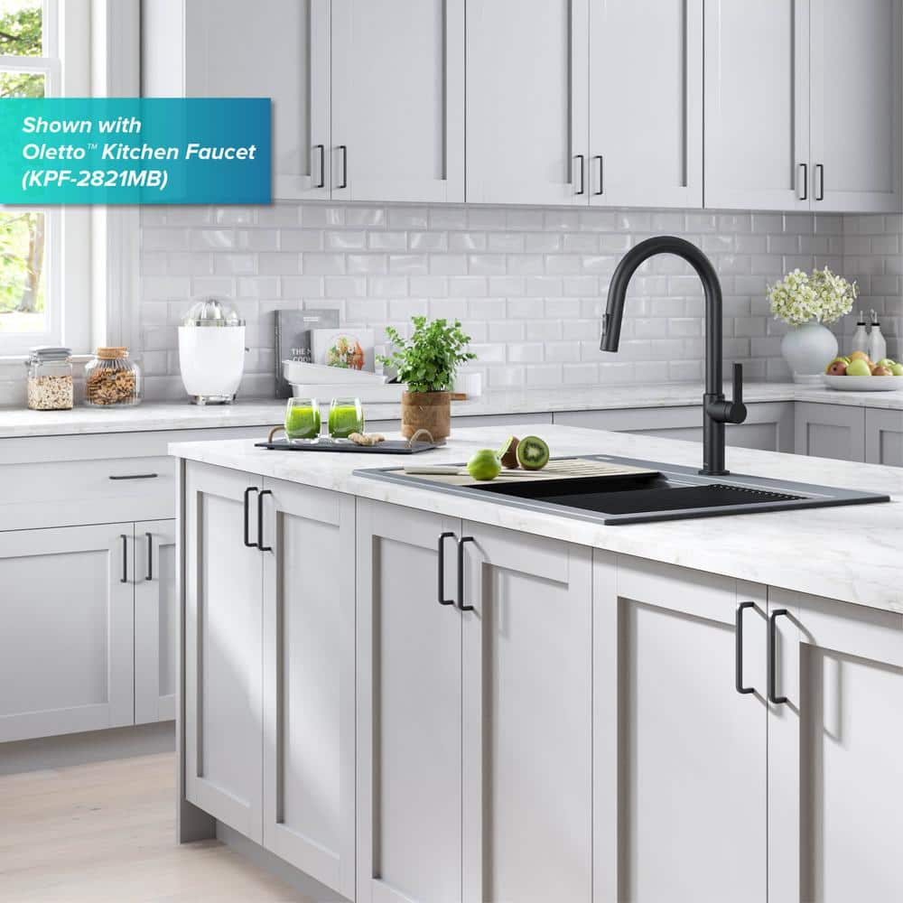 33 in. Metallic Gray Granite Composite Single Bowl Kitchen Sink