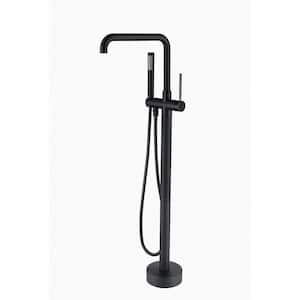 Bathroom Single-Handle Freestanding Tub Faucet with Hand Shower in Matte Black