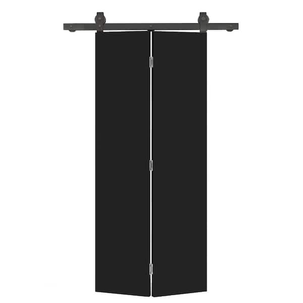 CALHOME 36 in. x 80 in. Black Smooth Flush Hardboard Hollow Core Composite Bi-Fold Barn Door with Sliding Hardware Kit