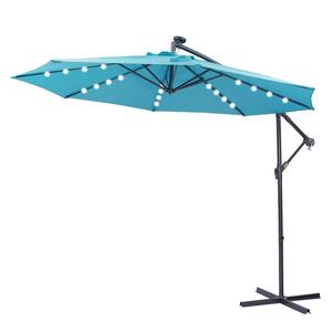 10 ft. Hanging Offset Cantilever Patio Umbrella in Blue with Solar LED