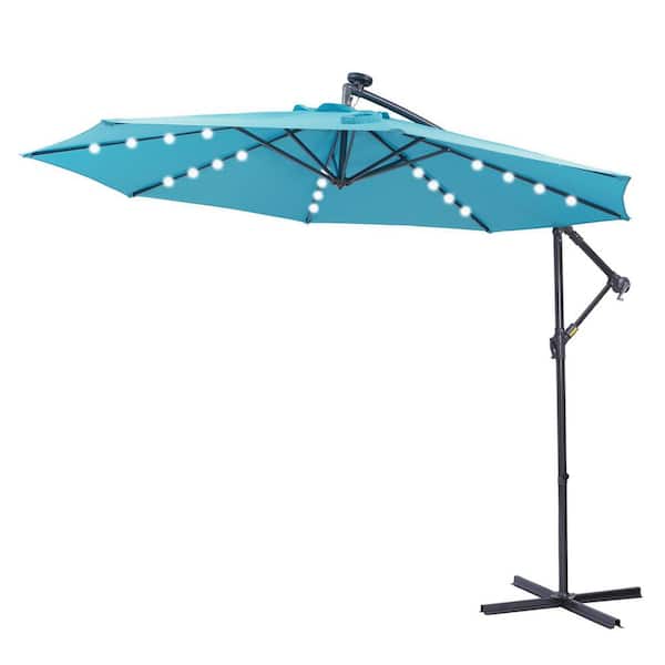 Tunearary 10 ft. Hanging Offset Cantilever Patio Umbrella in Blue with Solar LED