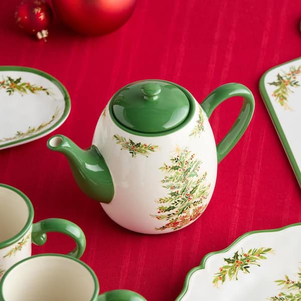 Holly Tree 4-Cup 36 oz. Assorted Colors Ceramic Teapot