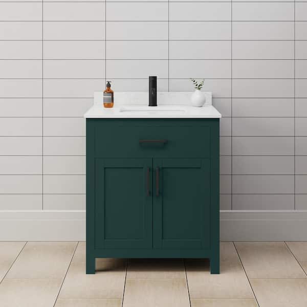 Wyndham Collection Beckett 30 in. W x 22 in. D x 35 in. H Single Sink Bathroom Vanity in Green with Carrara Cultured Marble Top