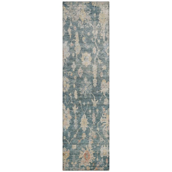 Chantille Machine Washable Indoor/Outdoor Abstract ACN2355 Teal 2 ft. x 7 ft. Runner Rug